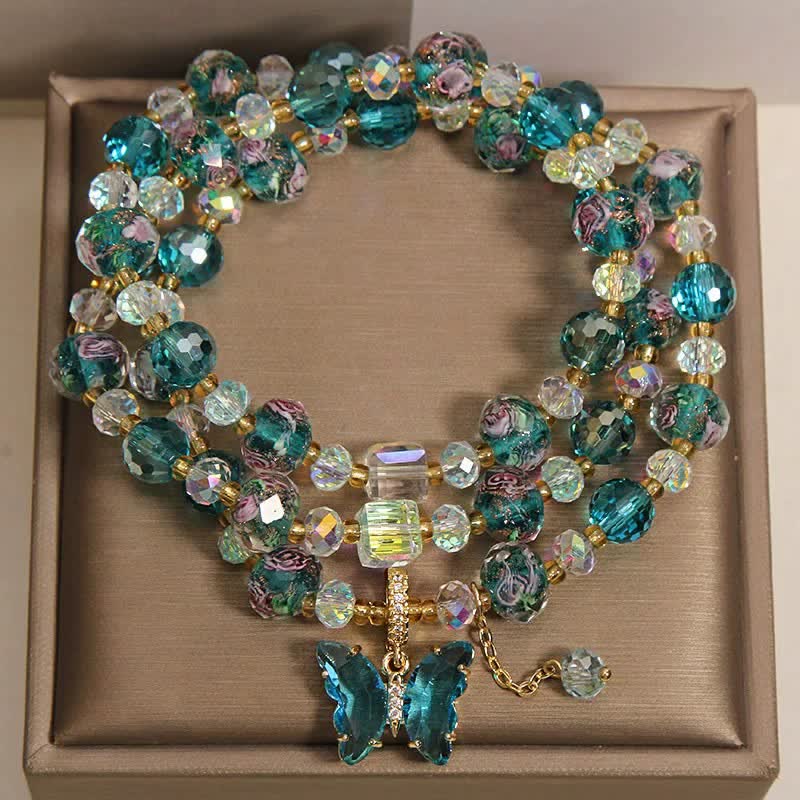 Buddha Stones Liuli Glass Bead Butterfly Transformation Triple Wrap Bracelet - image 1