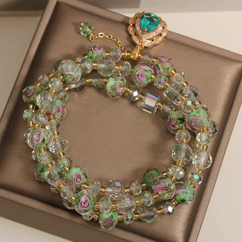 Buddha Stones Golden Liuli Glass Rose Garden Teardrop Energy Triple Wrap Bracelet - image 3