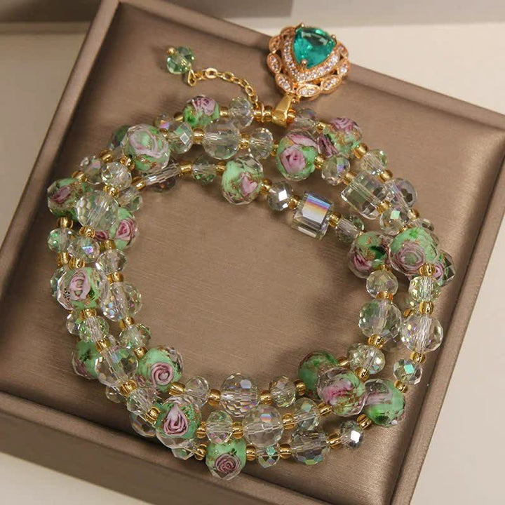Buddha Stones Golden Liuli Glass Rose Garden Teardrop Energy Triple Wrap Bracelet - image 3