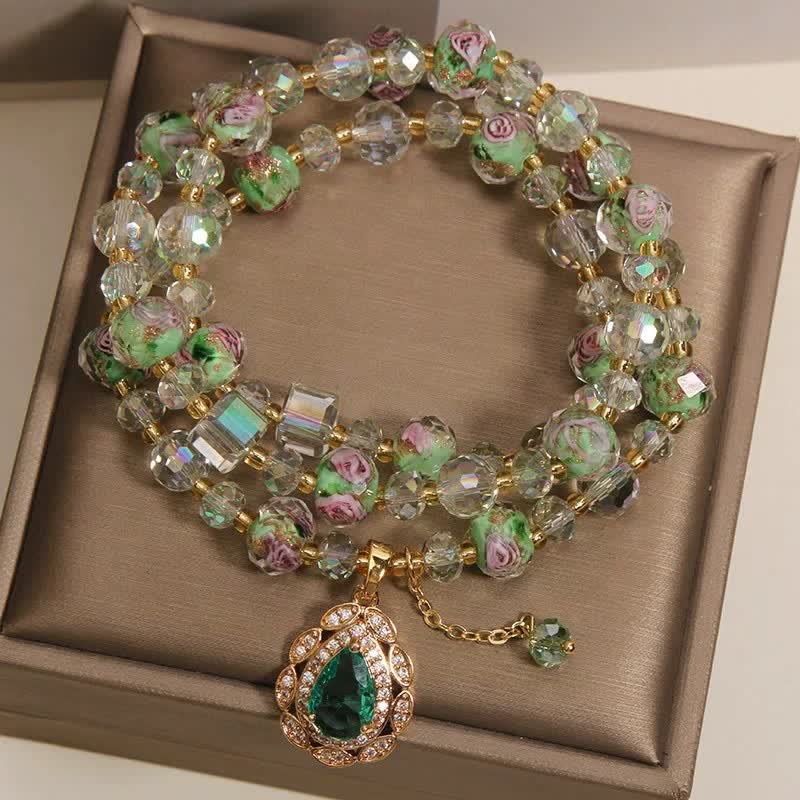 Buddha Stones Golden Liuli Glass Rose Garden Teardrop Energy Triple Wrap Bracelet - image 2
