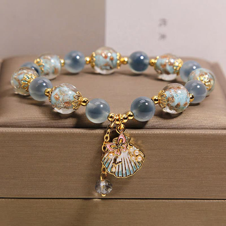 Buddha Stones Candy Agate Liuli Glass Bead Love Shell Butterfly Charm Bracelet - image 8