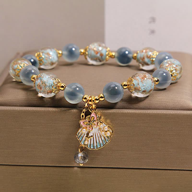 Buddha Stones Candy Agate Liuli Glass Bead Love Shell Butterfly Charm Bracelet - image 9