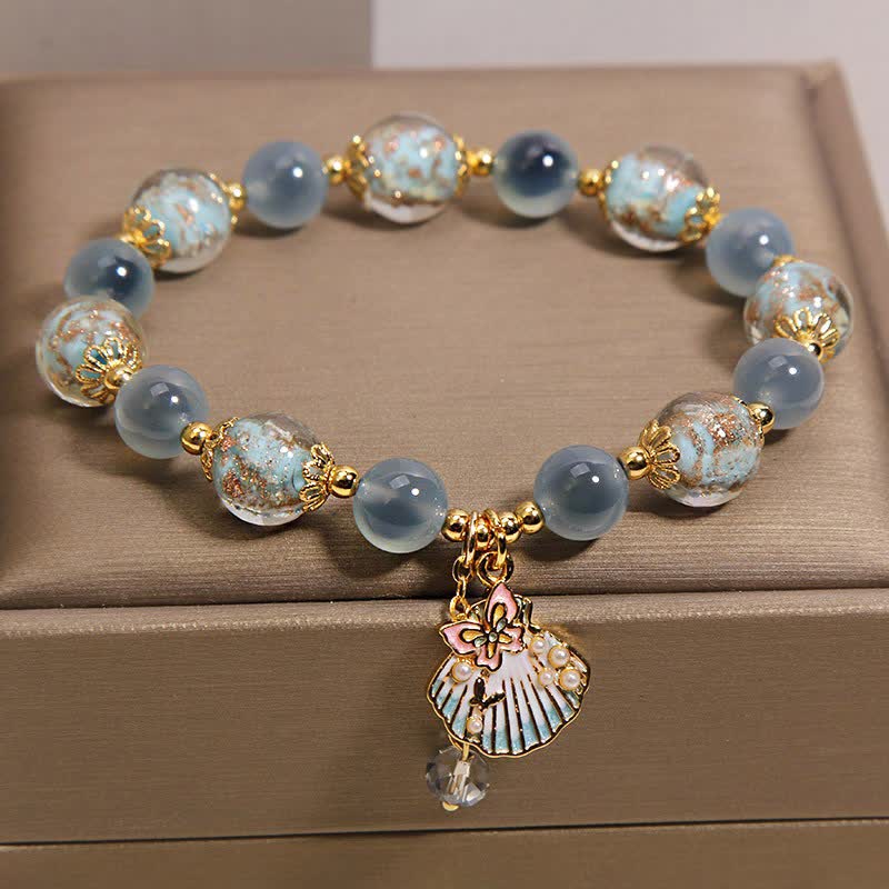 Buddha Stones Candy Agate Liuli Glass Bead Love Shell Butterfly Charm Bracelet - image 1