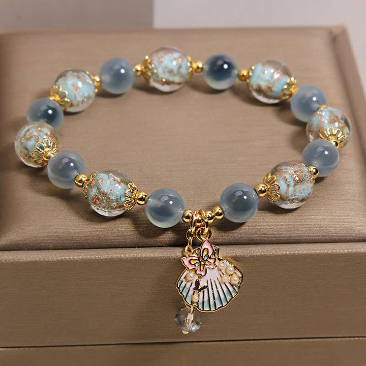 Buddha Stones Candy Agate Liuli Glass Bead Love Shell Butterfly Charm Bracelet - image 1