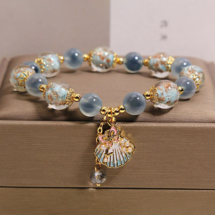 Buddha Stones Candy Agate Liuli Glass Bead Love Shell Butterfly Charm Bracelet - Blue Candy Agate(Wrist Circumference: 5.9-6.3  in / 15-16cm) - image 0