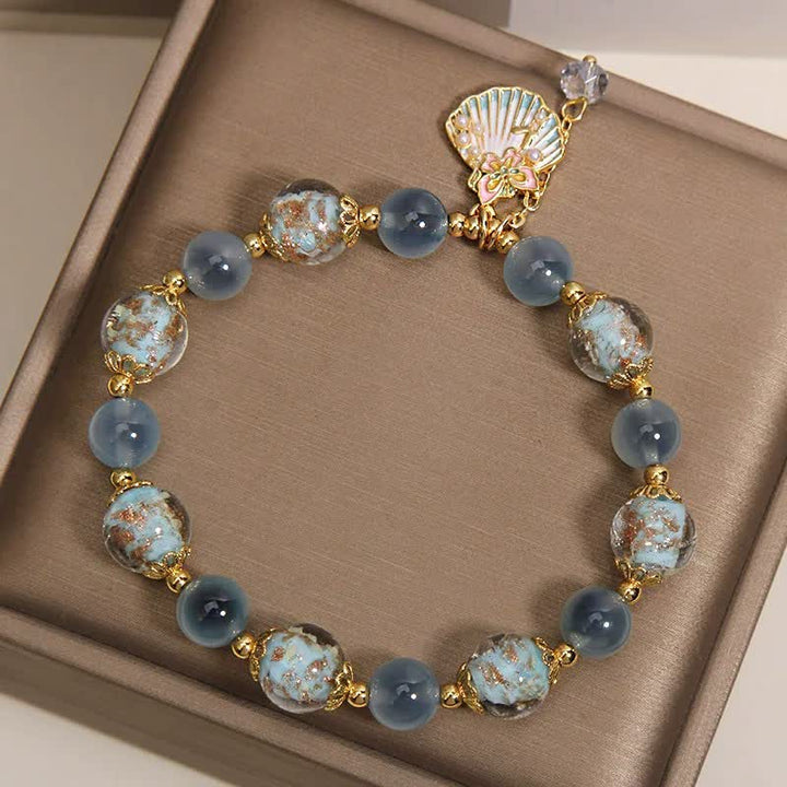Buddha Stones Candy Agate Liuli Glass Bead Love Shell Butterfly Charm Bracelet - image 4