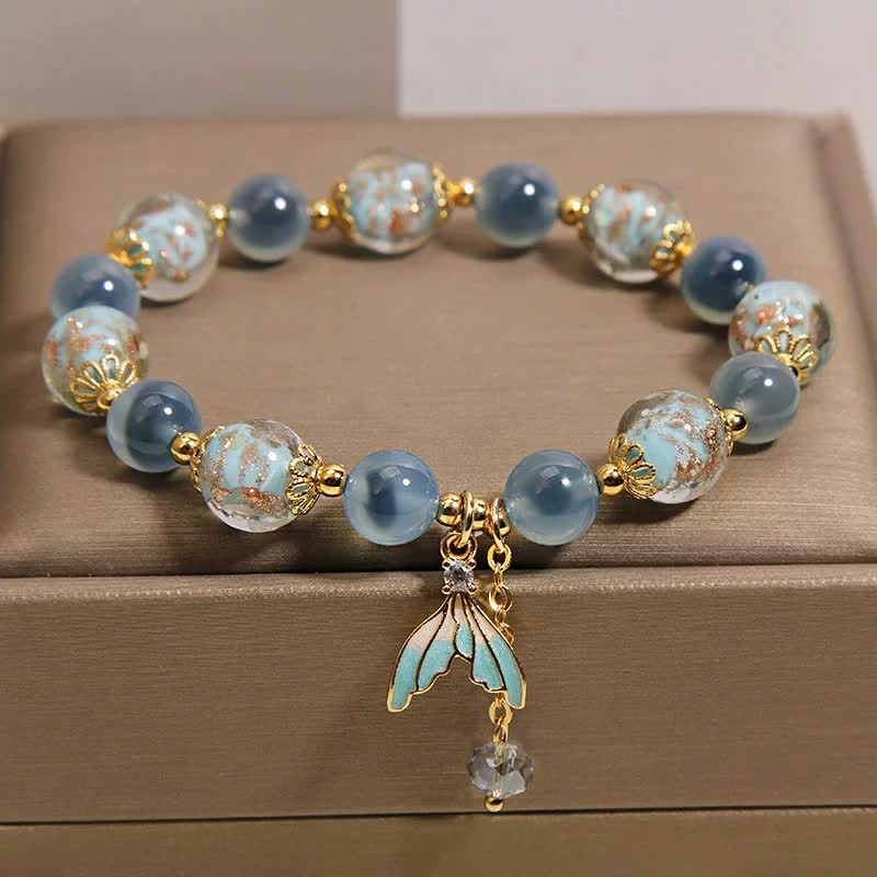 Buddha Stones Blue Candy Agate Liuli Glass Bead Fish Tail Charm Emotional Balance Bracelet - image 4
