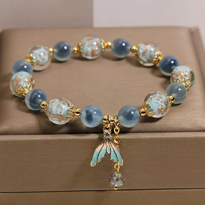 Buddha Stones Blue Candy Agate Liuli Glass Bead Fish Tail Charm Emotional Balance Bracelet - image 4