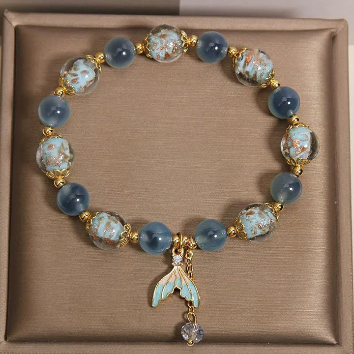 Buddha Stones Blue Candy Agate Liuli Glass Bead Fish Tail Charm Emotional Balance Bracelet - image 1