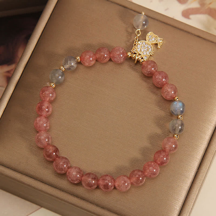 Buddha Stones Strawberry Quartz Moonstone Cat Charm Love Bracelet - image 3