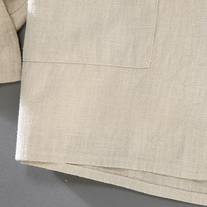 Buddha Stones Spring Fall Casual Minimalist Button-Up Solid Ramie Shirt Pants Men's Meditation Cloth With Pockets - image 7