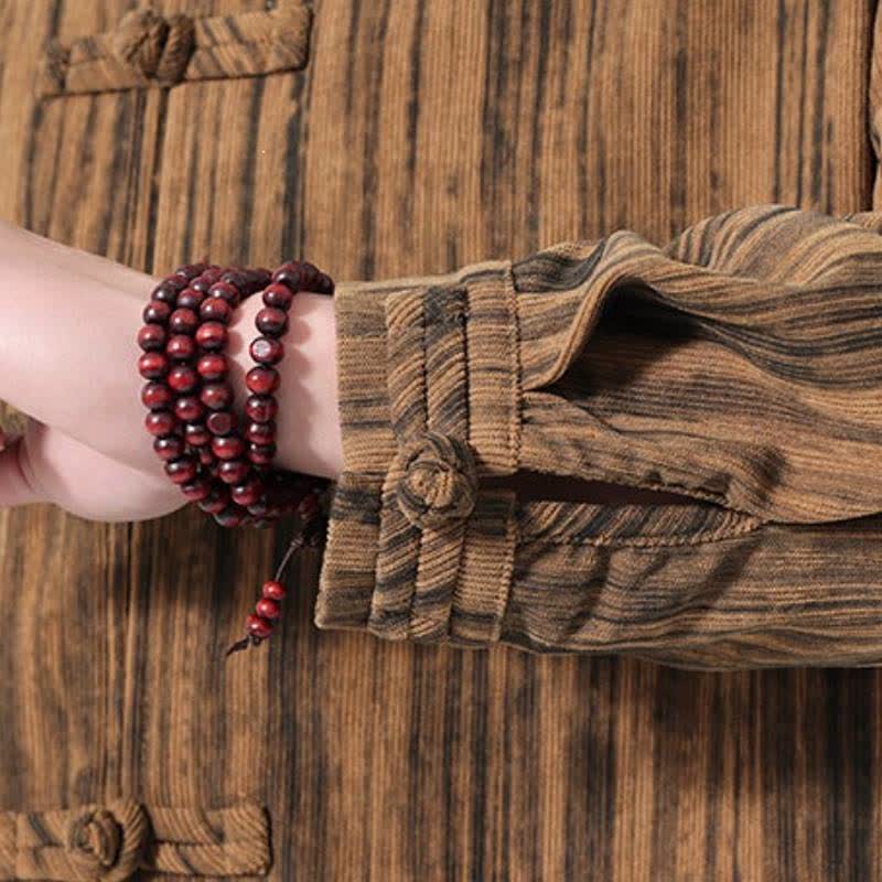 Buddha Stones 2Pcs Fall Winter Tang Style Mandarin Collar Striped Corduroy Shirt Pants Men's Meditation Cloth - image 7
