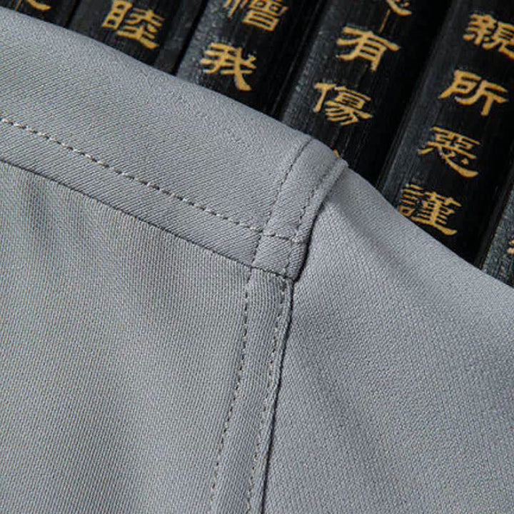 Buddha Stones Spring 2Pcs Fall Tang Style Mandarin Collar Frog Button Embroidery Dragon Shirt Pants Men's Meditation Cloth With Pockets - image 3