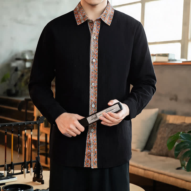 Buddha Stones Spring Fall Casual Vintage Button-Up Geometric Men's Long Sleeve Shirts - image 6