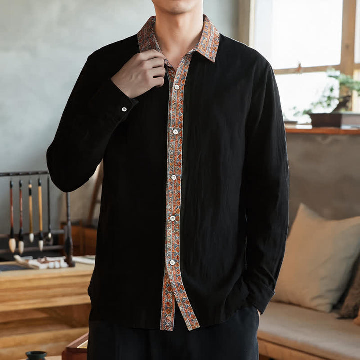 Buddha Stones Spring Fall Casual Vintage Button-Up Geometric Men's Long Sleeve Shirts - Black - US/UK/AU42, EU52 (3XL) - image 5