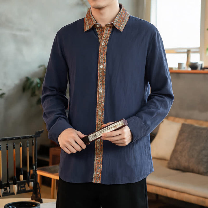 Buddha Stones Spring Fall Casual Vintage Button-Up Geometric Men's Long Sleeve Shirts - image 1
