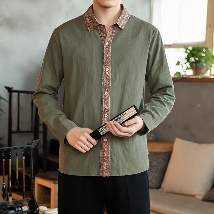 Buddha Stones Spring Fall Casual Vintage Button-Up Geometric Men's Long Sleeve Shirts - image 12