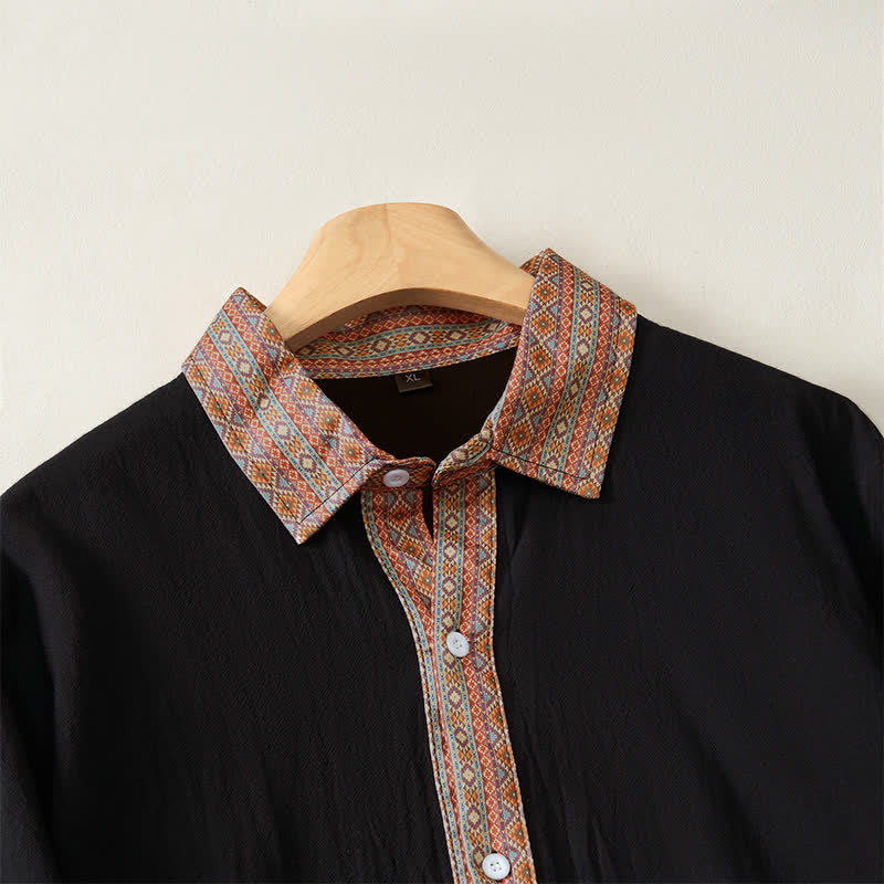 Buddha Stones Spring Fall Casual Vintage Button-Up Geometric Men's Long Sleeve Shirts - image 8