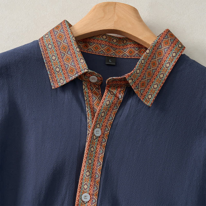 Buddha Stones Spring Fall Casual Vintage Button-Up Geometric Men's Long Sleeve Shirts - image 2