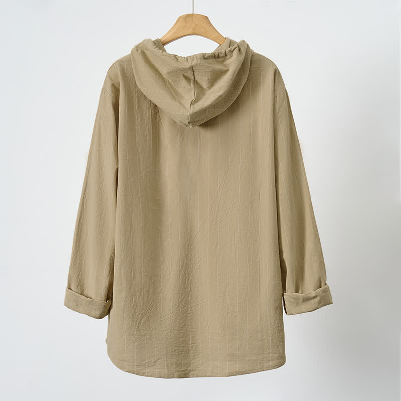 Buddha Stones Spring Casual Minimalist Drawstring Striped Men's Long Sleeve Shirts - image 2