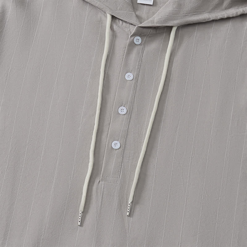 Buddha Stones Spring Casual Minimalist Drawstring Striped Men's Long Sleeve Shirts - image 23
