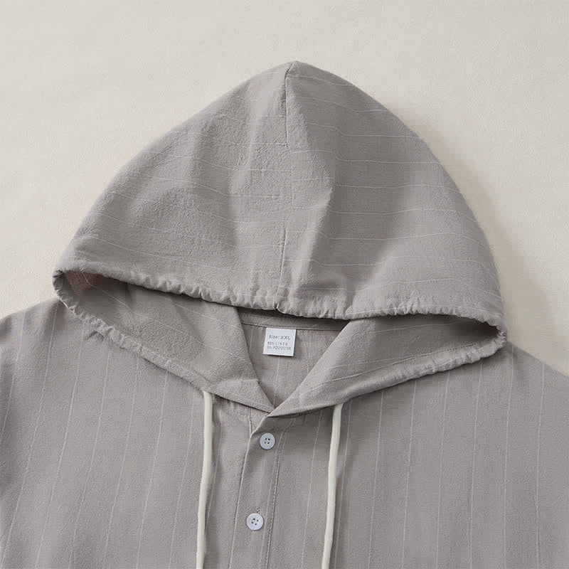 Buddha Stones Spring Casual Minimalist Drawstring Striped Men's Long Sleeve Shirts - image 22