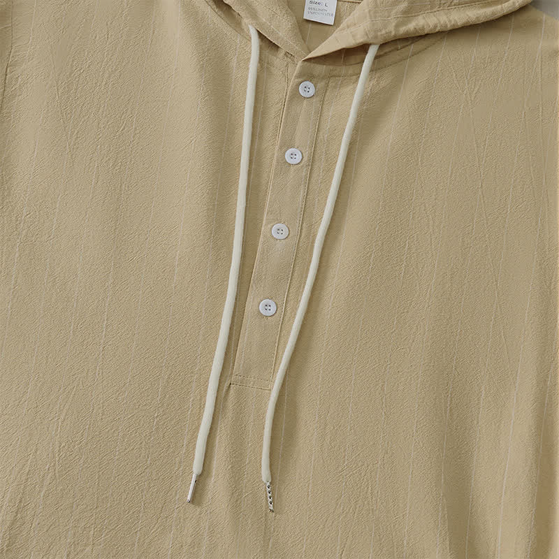 Buddha Stones Spring Casual Minimalist Drawstring Striped Men's Long Sleeve Shirts - image 4