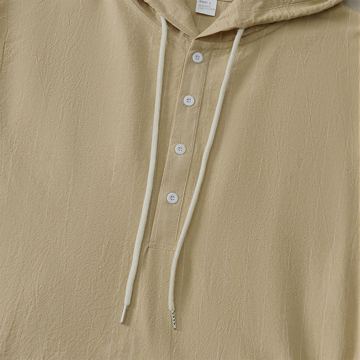 Buddha Stones Spring Casual Minimalist Drawstring Striped Men's Long Sleeve Shirts - image 4