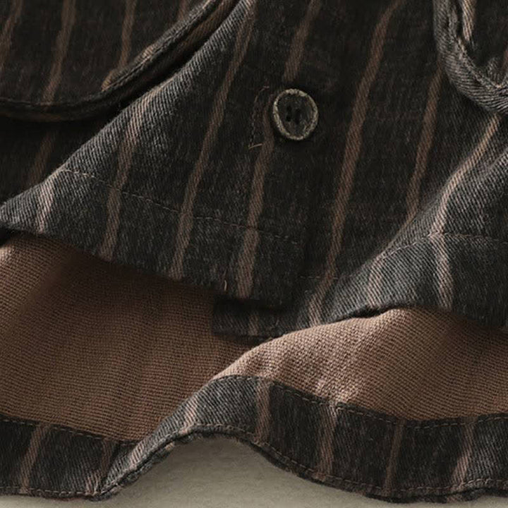 Buddha Stones Fall Casual Vintage Button-Up Striped Women's Jacket With Pockets - image 4