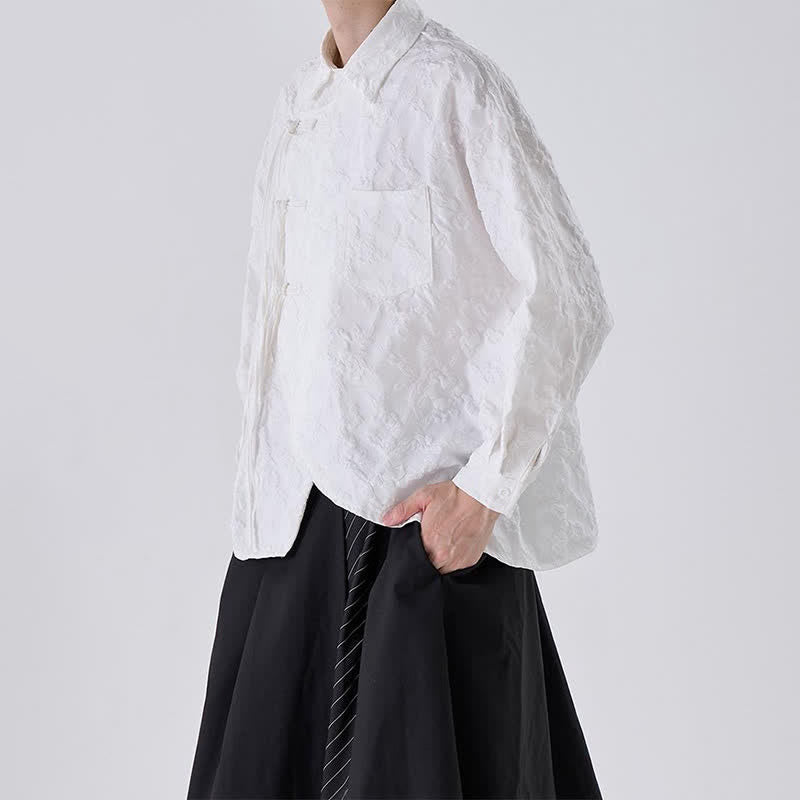Buddha Stones Spring Fall Vintage Tang Style Frog Button Jacquard Floral Men's Long Sleeve Shirts With Patch Pocket - image 13