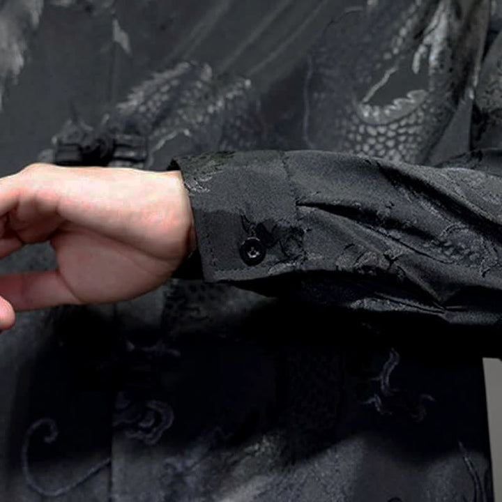 Buddha Stones Fall Tang Style Vintage Frog Button Dragon Jacquard Men's Long Sleeve Shirts - image 8