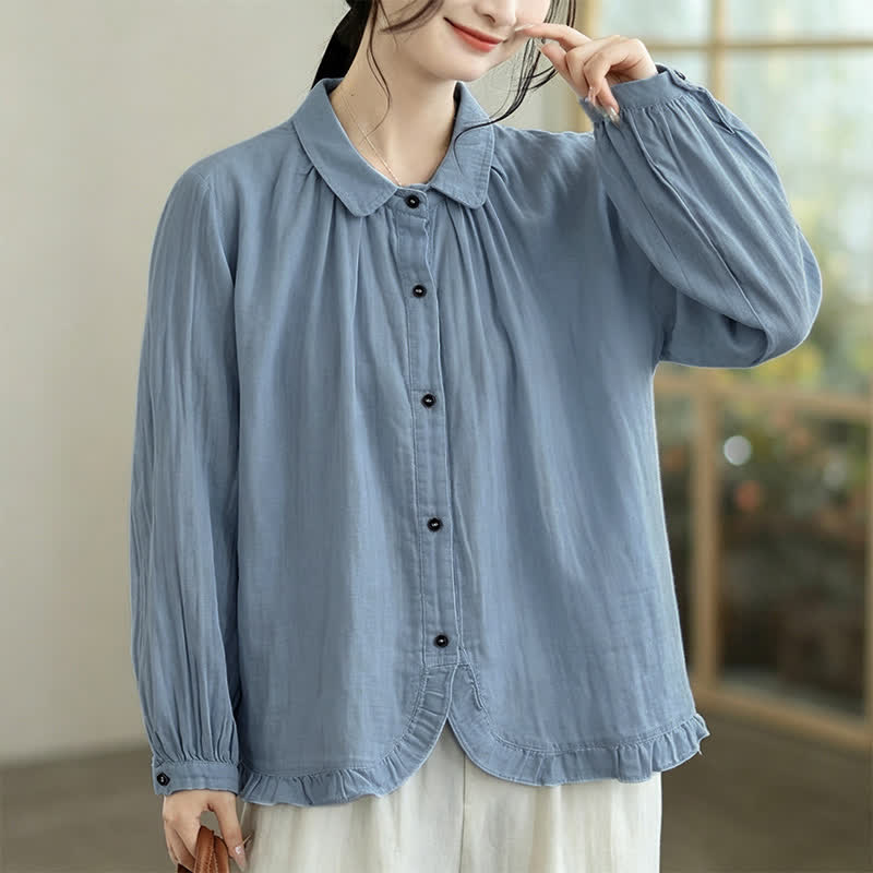 Buddha Stones Spring Fall Minimalist Simple Button-Up Solid Women's Long Sleeve Shirts - image 2