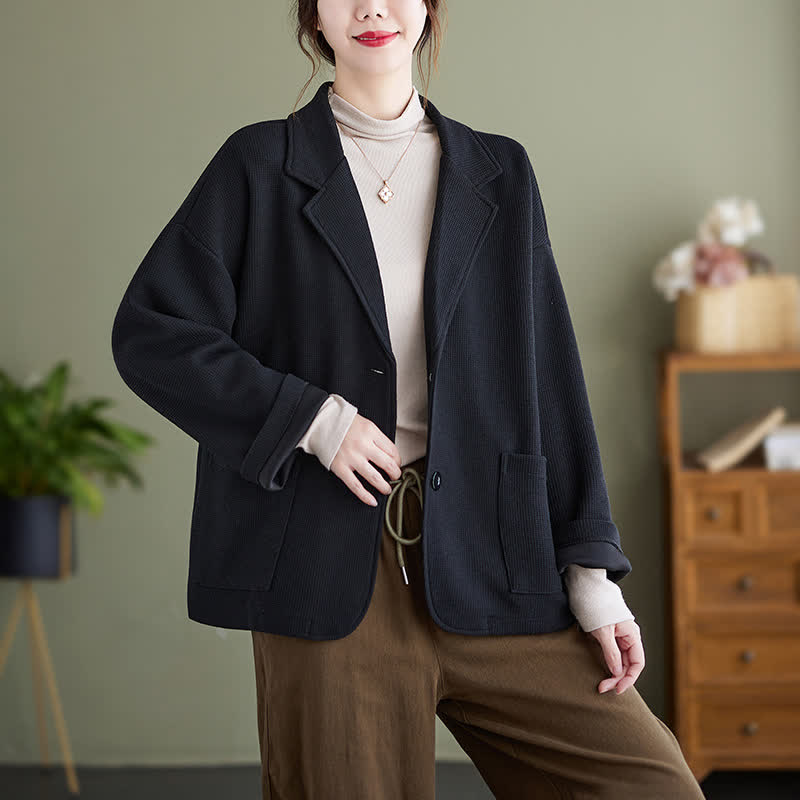 Buddha Stones Fall Vintage Simple Button-Up Solid Women's Jacket With Pockets - image 11