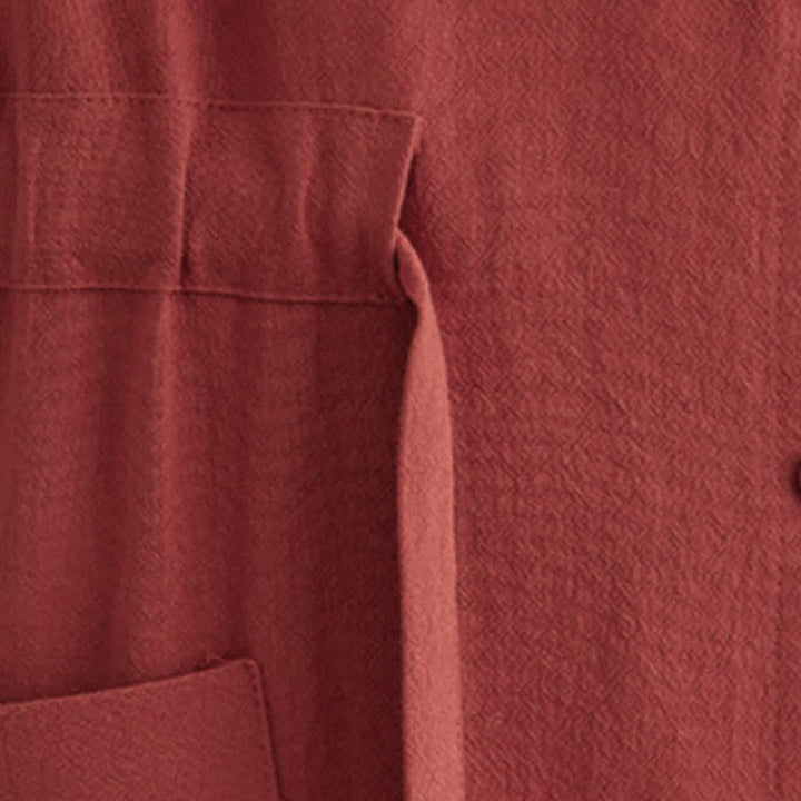 Buddha Stones Fall Casual Vintage Mandarin Collar Button-Up Solid Lace-up Women's Long Sleeve Dress With Pockets - image 17
