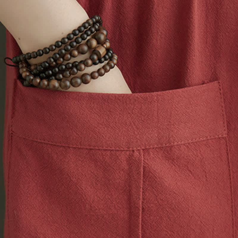 Buddha Stones Fall Casual Vintage Mandarin Collar Button-Up Solid Lace-up Women's Long Sleeve Dress With Pockets - image 15