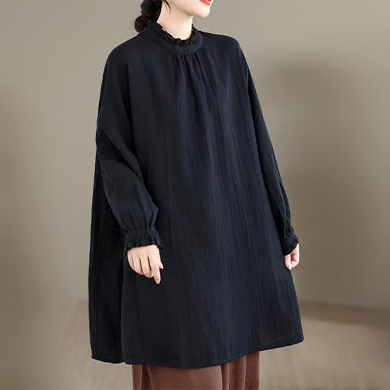 Buddha Stones Spring Fall Casual Vintage Button-Up Solid Tunic Women's Long Sleeve Shirts With Pocket - image 17