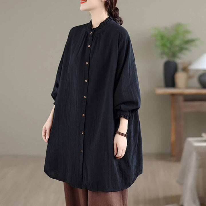 Buddha Stones Spring Fall Casual Vintage Button-Up Solid Tunic Women's Long Sleeve Shirts With Pocket - image 14