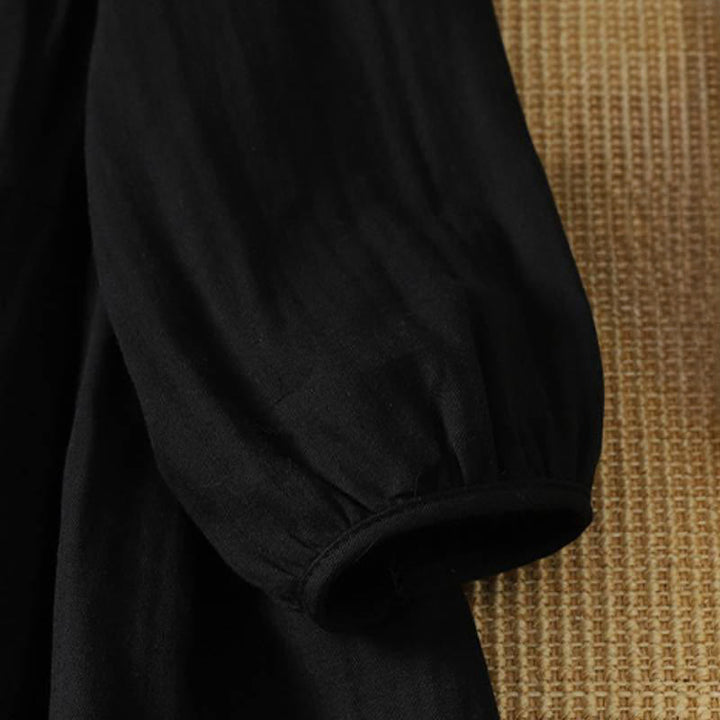 Buddha Stones Fall Vintage Boho Solid V-Neck Women's Long Sleeve Dress With Pocket - image 13