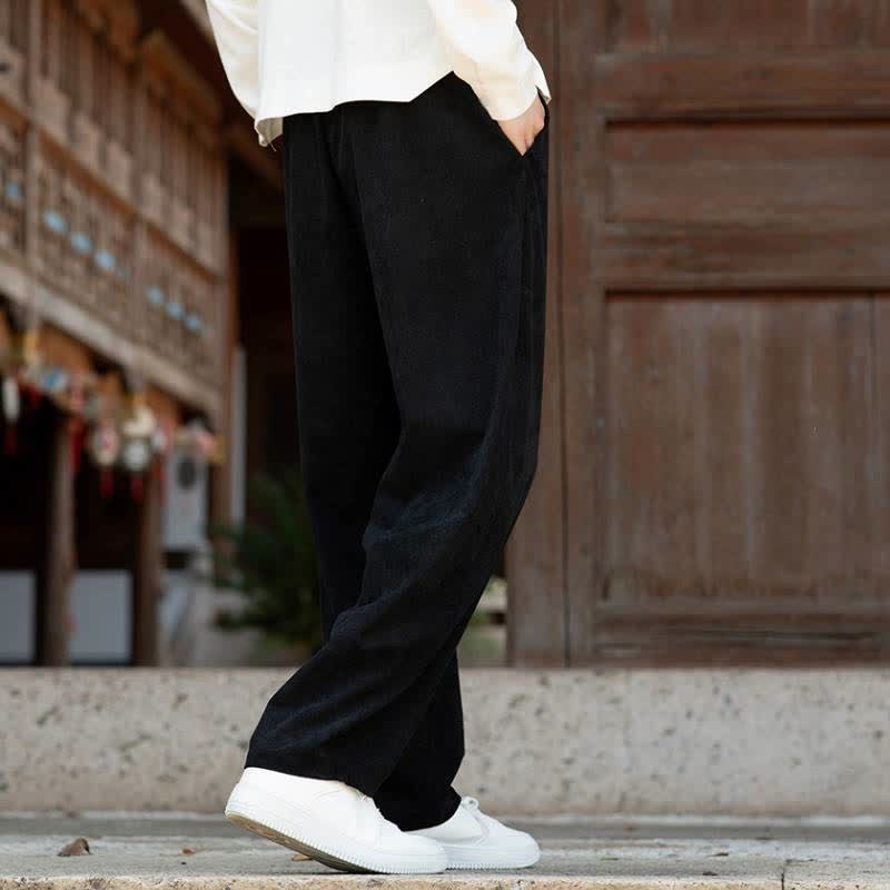 Buddha Stones Fall Winter Casual Minimalist Drawstring Solid Ankle Pants Corduroy Men's Tapered Pants With Pocket - image 12