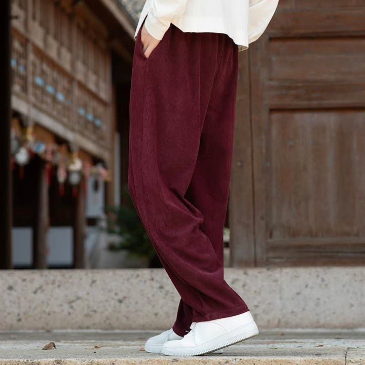 Buddha Stones Fall Winter Casual Minimalist Drawstring Solid Ankle Pants Corduroy Men's Tapered Pants With Pocket - image 18