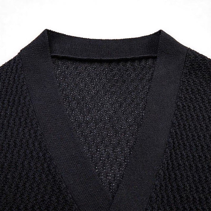Buddha Stones Spring Casual Plain Solid Lace-up V-Neck Men's Kimono - image 2