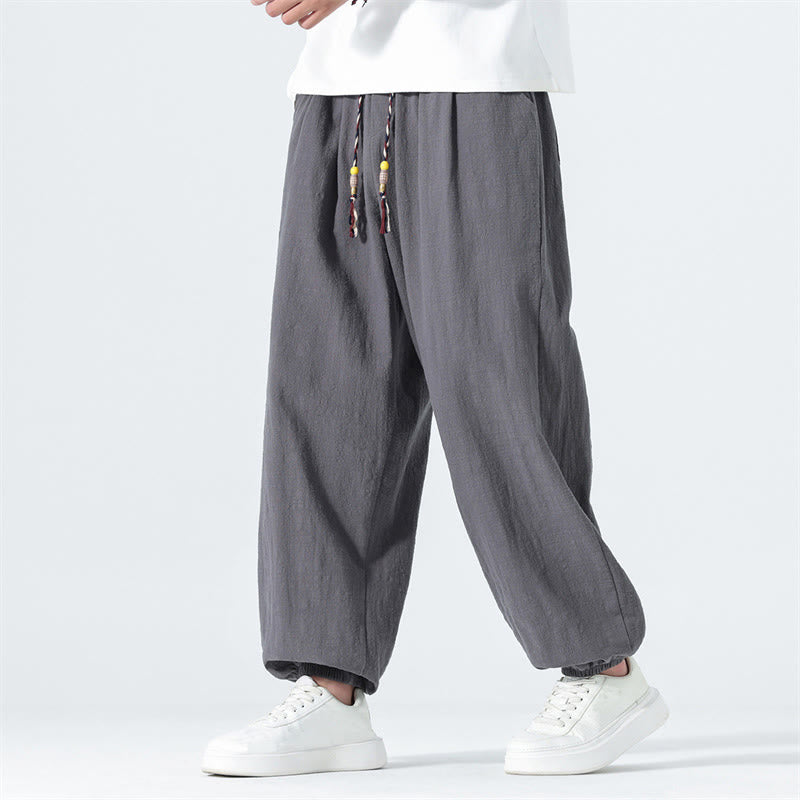 Buddha Stones Spring Summer Casual Minimalist Drawstring Solid Cotton Ankle Pants Men's Tapered Pants With Pockets - image 22