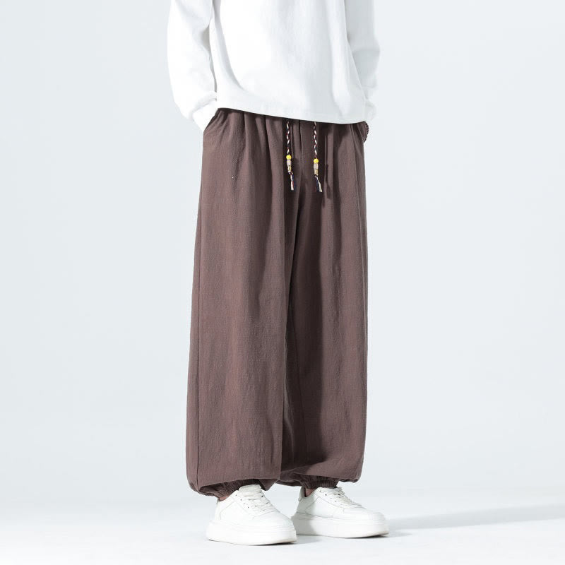 Buddha Stones Spring Summer Casual Minimalist Drawstring Solid Cotton Ankle Pants Men's Tapered Pants With Pockets - image 36