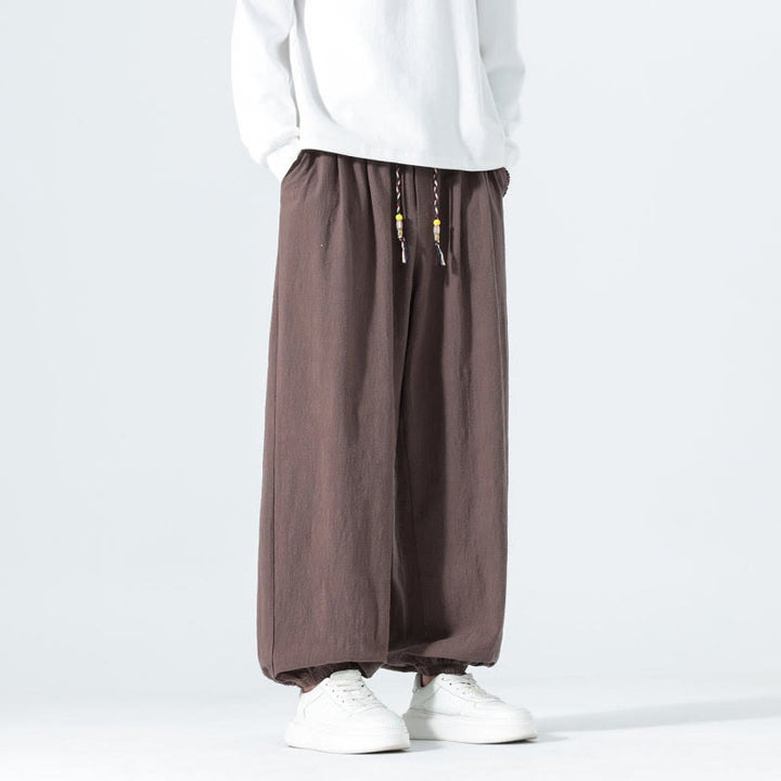 Buddha Stones Spring Summer Casual Minimalist Drawstring Solid Cotton Ankle Pants Men's Tapered Pants With Pockets - image 36