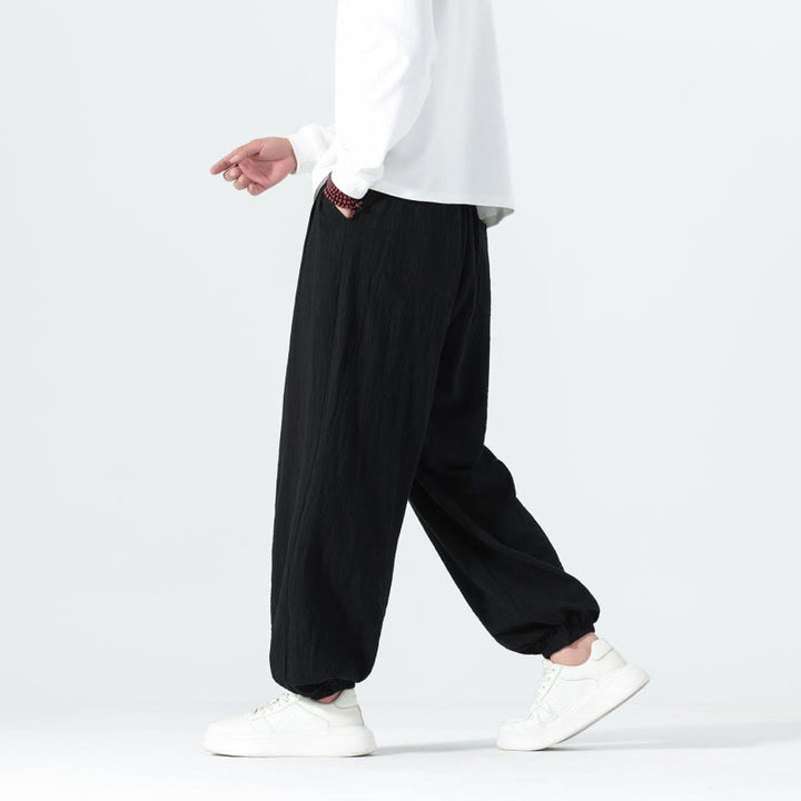 Buddha Stones Spring Summer Casual Minimalist Drawstring Solid Cotton Ankle Pants Men's Tapered Pants With Pockets - image 11