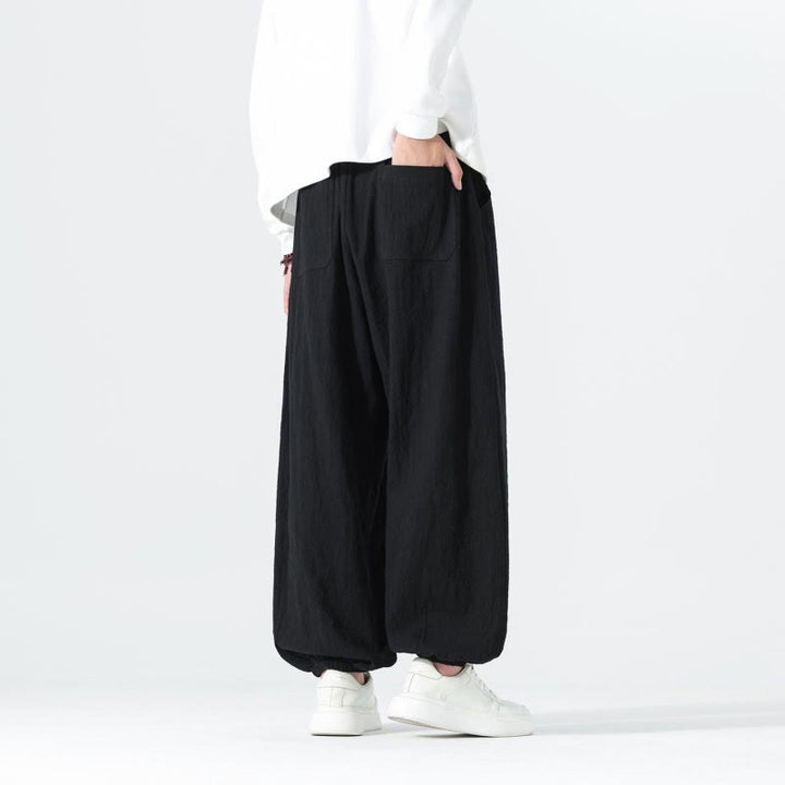 Buddha Stones Spring Summer Casual Minimalist Drawstring Solid Cotton Ankle Pants Men's Tapered Pants With Pockets - image 12
