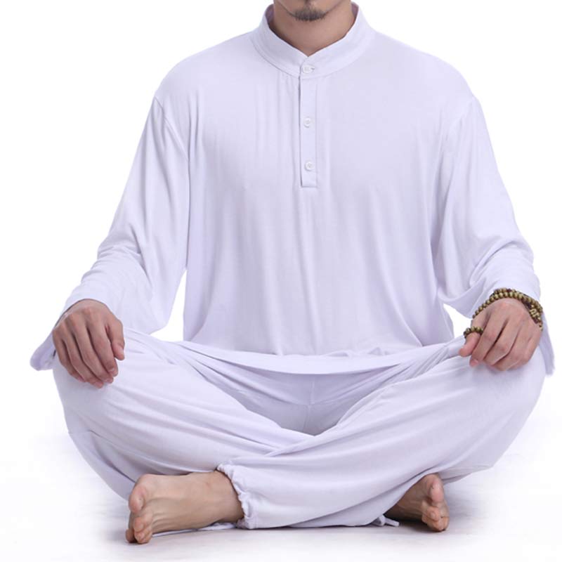 Buddha Stones Meditation Prayer Spiritual Zen Tai Chi Practice Yoga Clothing Men's Set - White - US/UK/AU44，EU54 (3XL) - image 12