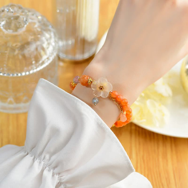 Buddha Stones Golden Silk Jade Lotus Bead Luck Floral Charm Bracelet - image 4