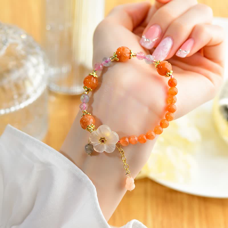 Buddha Stones Golden Silk Jade Lotus Bead Luck Floral Charm Bracelet - image 3