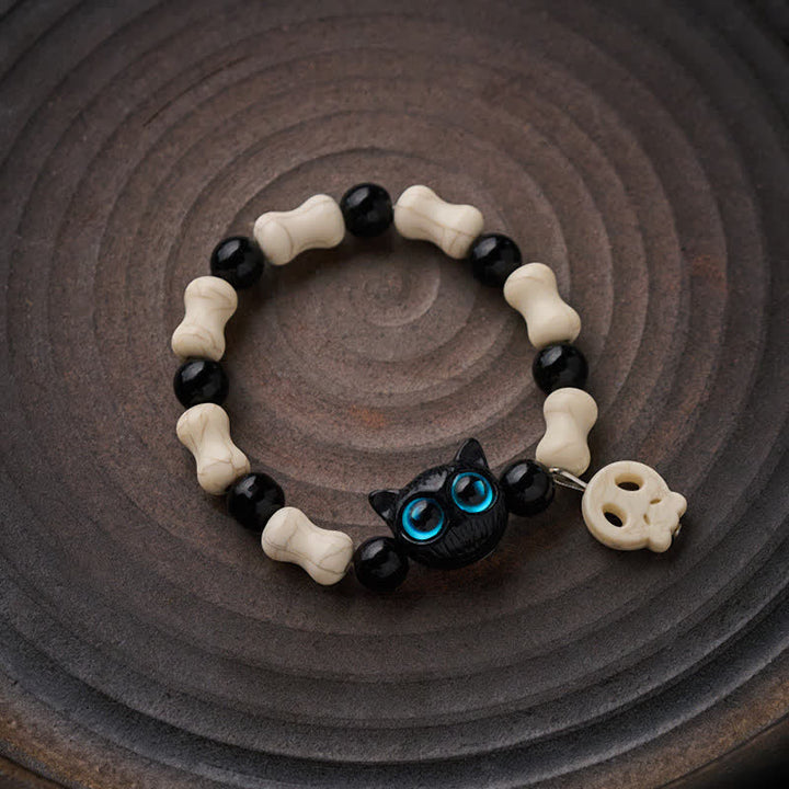 Buddha Stones Skull Black Cat Beaded Strength Bracelet - image 1